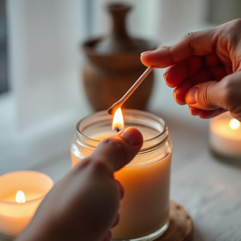 Hand lighting a candle